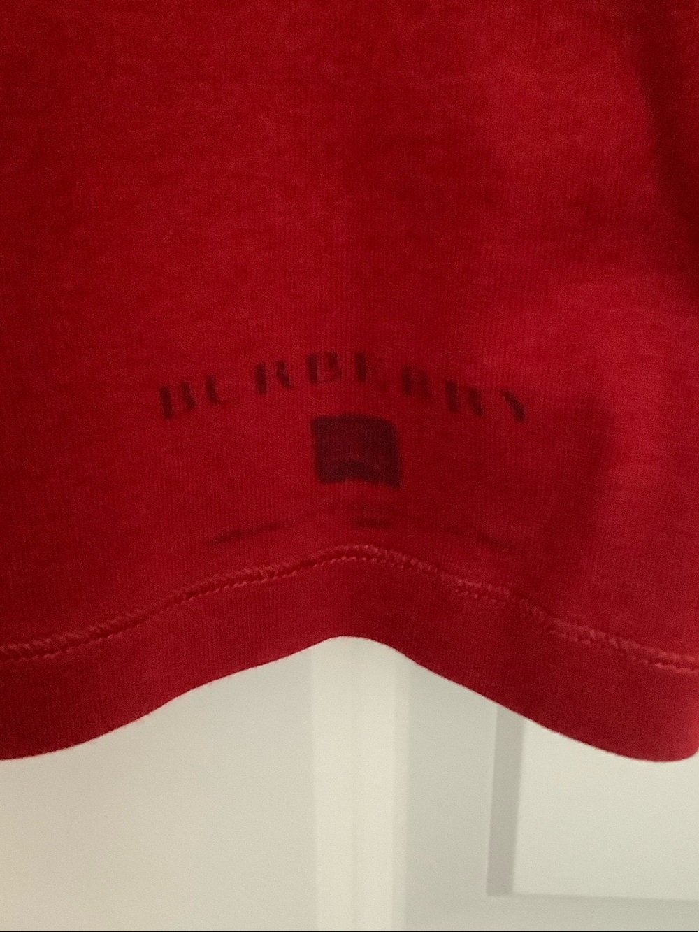 Burberry Red Long-Sleeve Scoop Neck Top with Plaid Trim - Picture 3 of 8